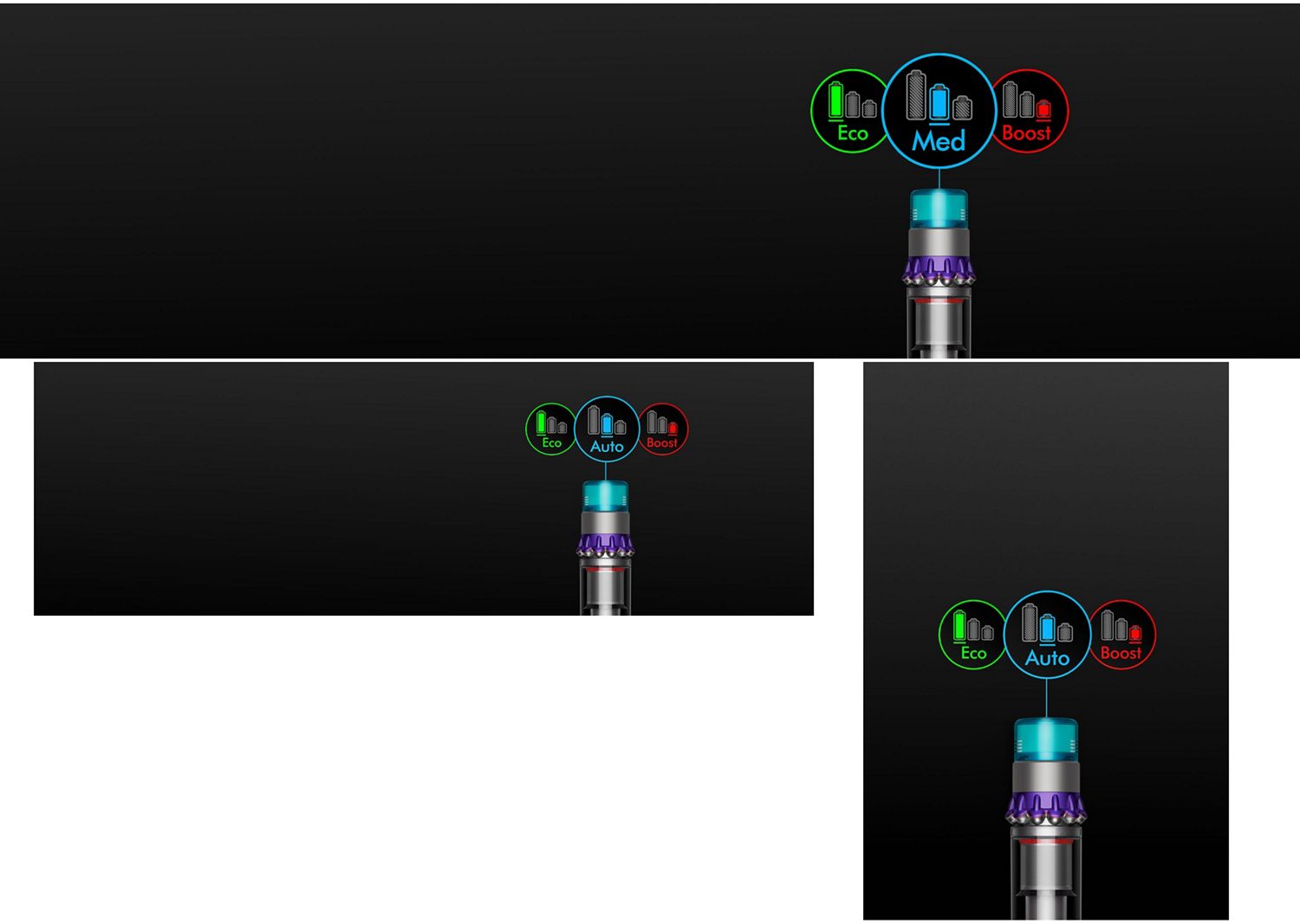Icons showing the three power modes.